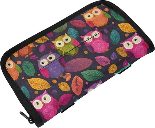 Car Tissue Holder Car Napkin Holder Car Tissue Box Dispenser Storage Case Sun Visor Mask Holder with Adjustable Straps Reusable Refillable Black Owl and Leaves