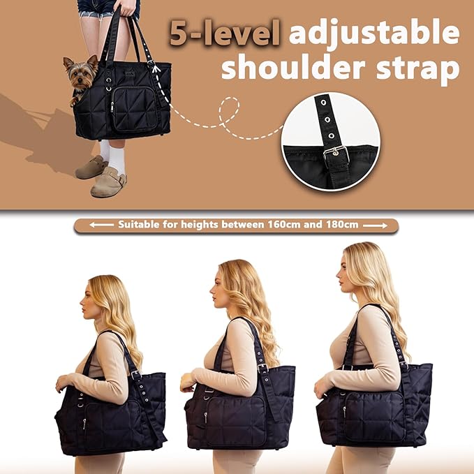 Dog Purse Carriers for Small Dogs and Cats Up to 10 lbs,Puppy Carrier with Pockets,Adjustable Shoulder Strap,Hard Bottom Support,Fuffy Tote Bag for Travel