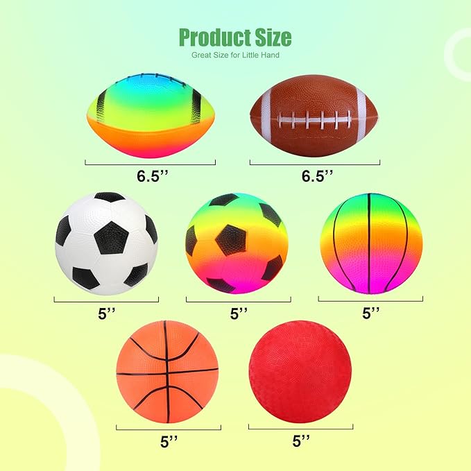 Innotoys Balls for Toddlers Kids, Soft 7 Pack 5" Small Balls Easy to Grip - Footballs Soccer Basketball Kickball Playground Ball for Home Yard Pool - Boys Girls Birthday Gift or Stocking Stuffers