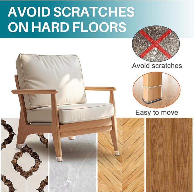 24 Pcs Chair Leg Floor Protectors Rectangle, Silicone Felt Furniture Leg Pads Caps Covers for Hardwood Floors, Fit L:1-1/2" to 2", W:3/4" to 1"