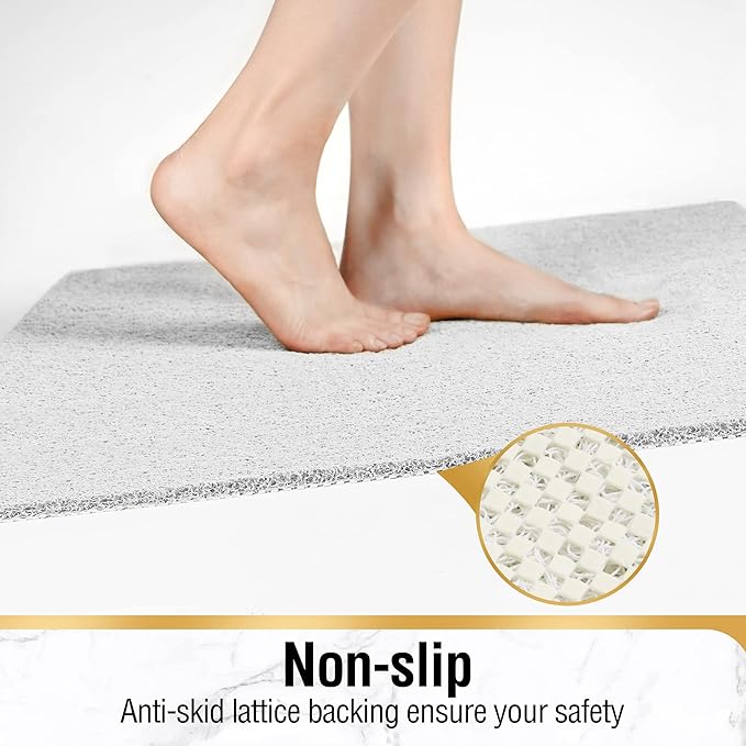 HITSLAM Square Shower Mat, 27 x 27 Inch Non Slip Bath Mat for Tub, Soft PVC Loofah Bathtub Mats with Drain Holes, Quick Drying Bathroom Stall Floor Mat, Bathroom Accessories Without Suction Cup, White