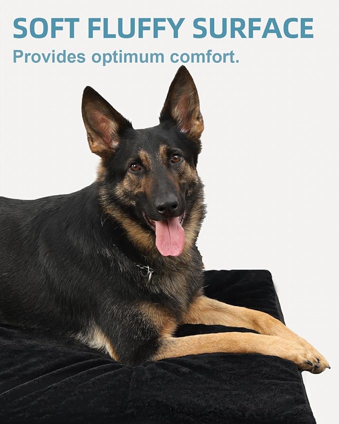 KSIIA Orthopedic Dog Bed Crate Waterproof Pet Mats for Large Dogs Deluxe Plush Washable Pet Bed with Egg Crate Foam & Removable Cover, 41 x 27 Inch, Black