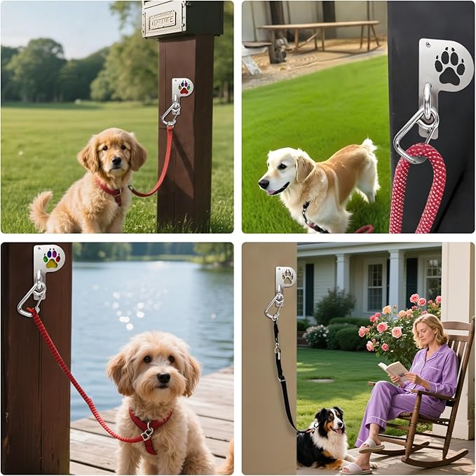 Medoparts Heavy Duty Dog Leash Wall Hook, Secure Leash Parking - Stainless Steel Pet Leash Holder for Large Dogs, P-Shaped Dog Leash Holder for Indoor/Outdoor Use, Patio,Commercial Locations