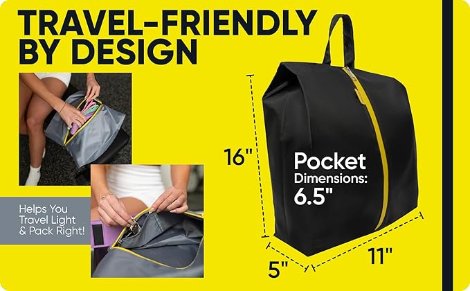 Water Resistant Travel Shoe Bags with Two Inner Pockets - Shoe Carrier Storage Cube Pouch with Zipper & Handle - Portable Shoe Bag for Gym,Traveling,Dance,Cross Country, Track & Field- Black