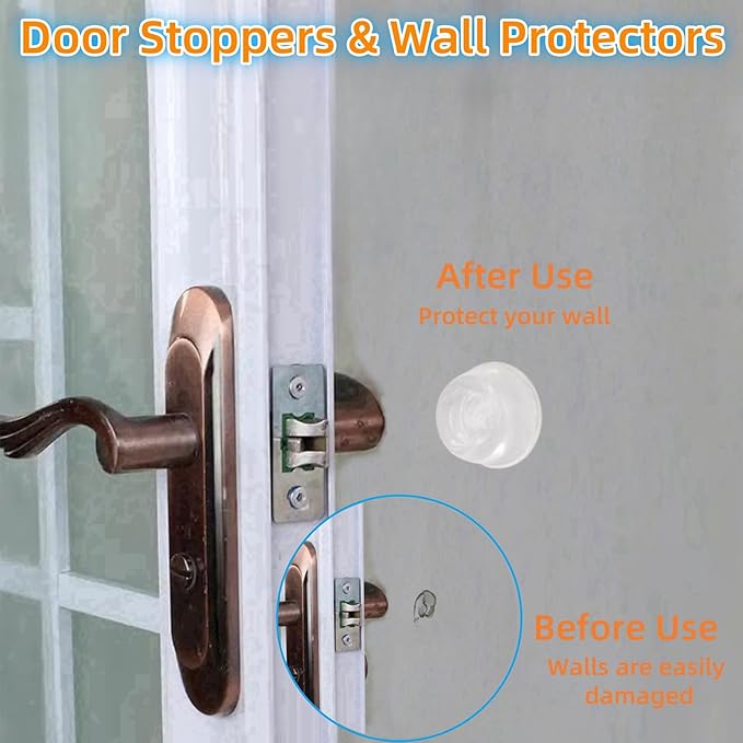 Furnigear Clear Door Bumpers - Self Adhesive Door Stoppers Wall Protectors Reduce Noise - Rubber Feet for Electronics, Speakers, Furnitures, Appliances, Audio, Laptop - Door Knob Bumper Pads (16pcs)