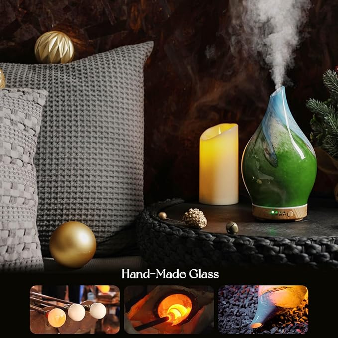 Porseme 150ml Essential Oil Diffuser Glass Color Changing Aroma Air Diffusers Aromatherapy Ultrasonic Cool Mist Humidifier 6 Running Hours Waterless Auto-Off for Sleeping Yoga Office Spa (Blue Grass)