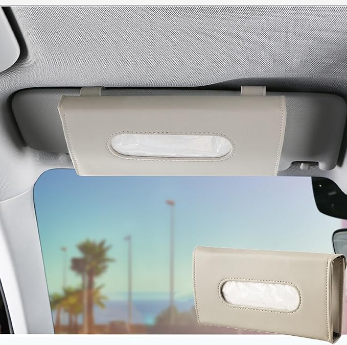 YVPSI Car Tissue Holder Sun Visor Napkin Holder with Tissue Refill Car Mask Holder PU Leather Tissue Box Tissue Box Holder Hanging Tissue Holder Mask Dispenser for Car (Beige)