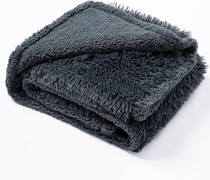 Wowchine Waterproof Dog Calming Blanket 40x28in Gray Pet Throw Blankets for Dogs Cats Fluffy Long Faux Fur Puppy Couch Cover Reversible Love Bed Mat Washable(Gray,S)