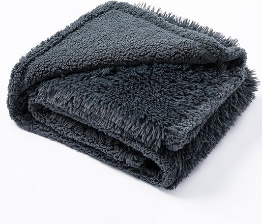 Wowchine Waterproof Dog Calming Blanket 40x28in Gray Pet Throw Blankets for Dogs Cats Fluffy Long Faux Fur Puppy Couch Cover Reversible Love Bed Mat Washable(Gray,S)