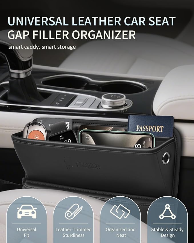FLORICH Car Seat Gap Filler Organizer, 2-in-1 Seats Gap Filler Organizer and Storages Between Seat Car Gap Filler, Car Organizer Front Seat Universal Fit for Car SUV Truck Black 1 Pack