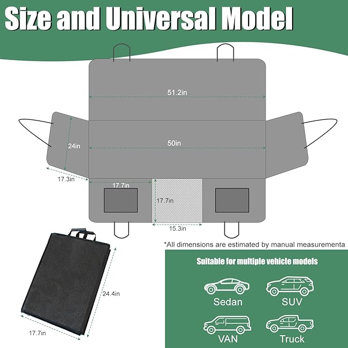 Dog Car Seat Cover for Back Seat - Waterproof Pet Seat Protector with Non-Slip Backing,Heavy Duty Hammock Style Protects Against Fur,Mud & Scratches for Cars,SUVs & Trucks