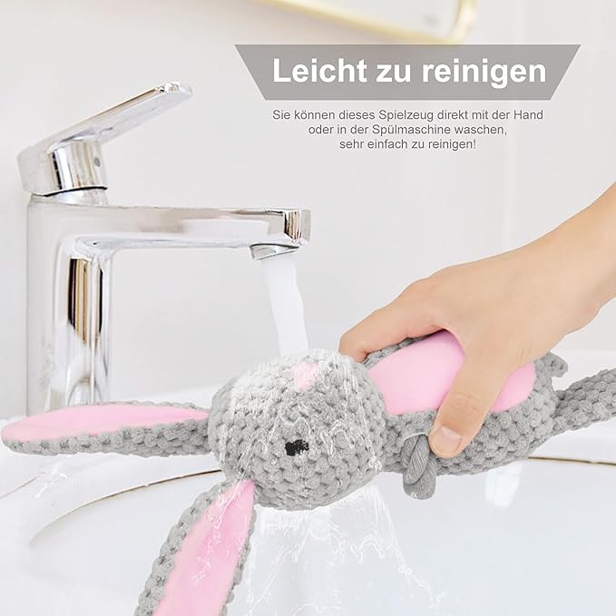 TONYFY Dog Toys, Dog Squeaker Toys with Crinkle Paper, Stuffed Animal Dog Plush Chewing Toy, Cotton Rope Interactive Toys for Puppy, Small, Middle Dogs (Gray Rabbit)