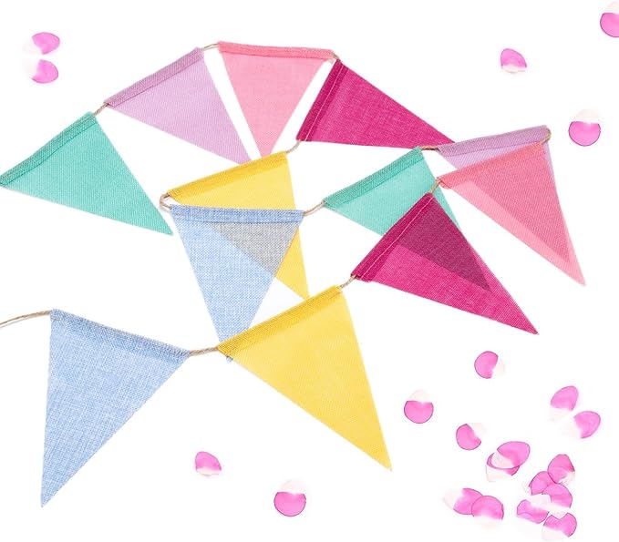 60 Flags Imitated Burlap Pennant Banner - Multicolor Fabric Triangle Rainbow Flag Bunting for Party and Festival Classroom Hanging Decoration