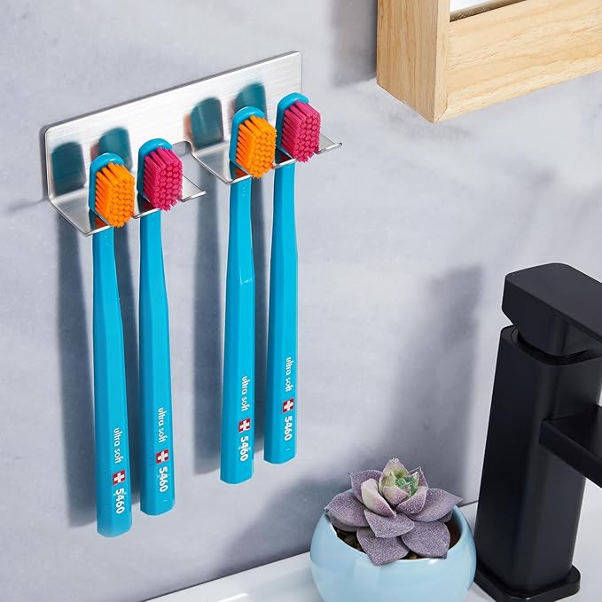 Toothbrush Holder Wall Mounted, Electric Toothbrush Head Holder for Bathrooms, Adhesive Toothbrush Head Holder, Stainless Steel Toothbrush Wall Holder, Shower Tooth Brushing Holder