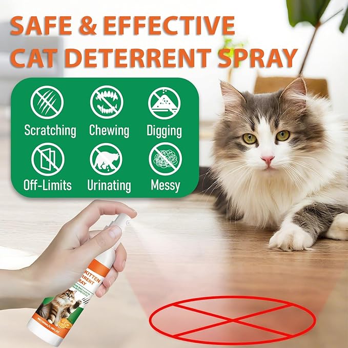 2 Pack Cat Deterrent Spray, Natural Cat Deterrent Indoor & Outdoor, Effective Cat Scratch Deterrent for Furniture, Stop Cats from Urinating in House, Bitter Apple Spray for Cats, Anti-Scratch Training