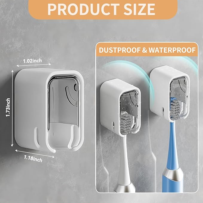 Wall Mounted Toothbrush Holders for Bathroom,Strong Self Adhesive Tooth Brush Holder with Cover, Toothbrush Heads Organizer for Family, 3 Pcs