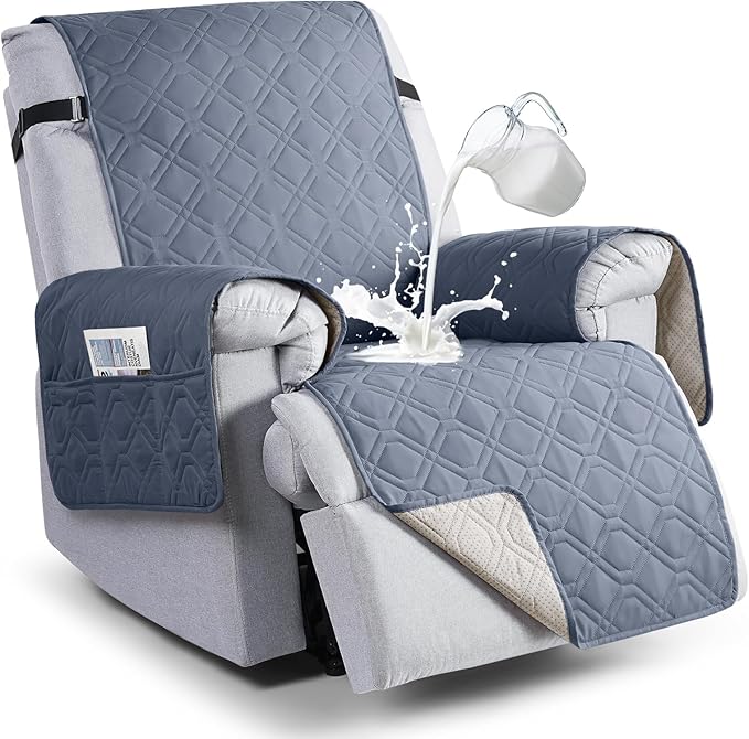 VANSOFY 100% Waterproof Recliner Chair Covers, Recliner Cover Non-Slip Dog Chair Cover Furniture Protector Washable Slipcover with Pocket, Elastic Straps for Pets, Dogs(Slate Gray, 22")