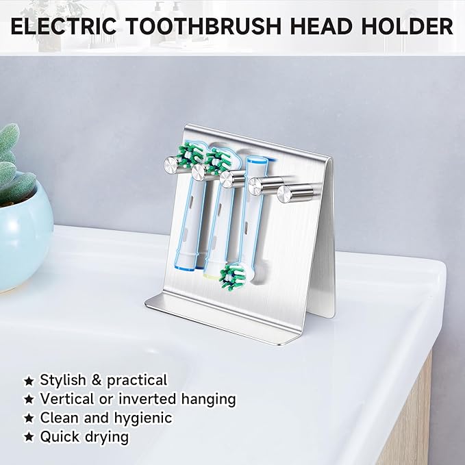 Electric Toothbrush Head Holder Adhesive or Tabletop, Tooth Brush Holder for Bathroom, Electric Toothbrush Holders Wall Mounted, Tooth Brushing Holder, Brush Head Holder (Silver, Large)