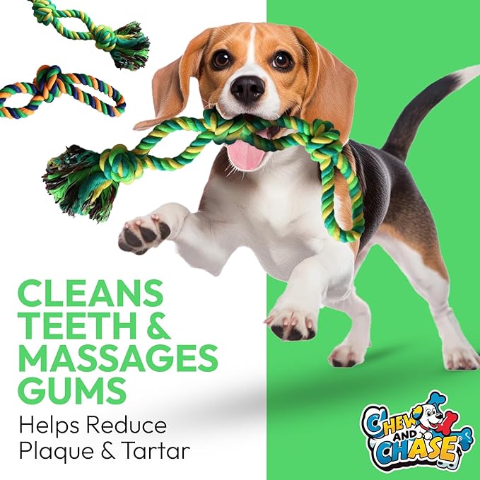 Dog Toys 3 Pack, Heavy-Duty Rope Dog Toys for Aggressive Chewers with Rubber Ball, Dog Toy Durable Chew and Tug Toys for Small, Medium and Large Dogs, Teeth Cleaning and Interactive Play Puppy Toy