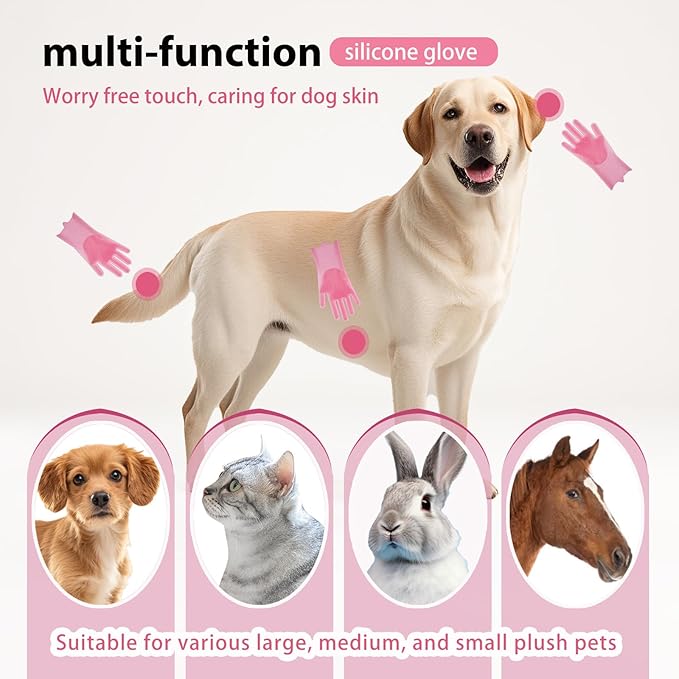 Dog Shampoo Brush, Dog Bath Brush, and Dog Washing Gloves | Essential Dog Bath Supplies and Pet Grooming Gloves for Dogs and Cats (1 Pair, Pink)