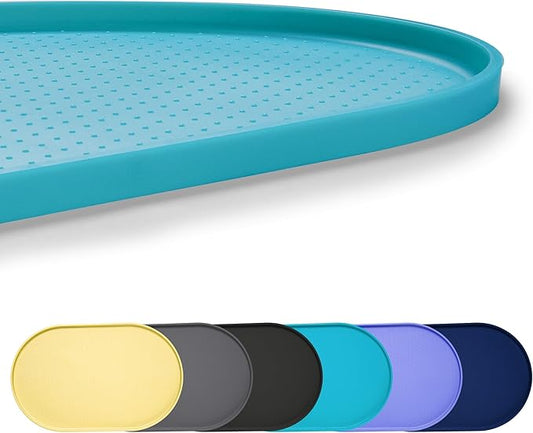100% Waterproof 0.5" Raised Edge BPA Free Silicone Dog Food Mat, Pet Cat Feeding Mats Contain Spills Protects Floors, Placemats for Cats and Dogs Water Bowl Dishwasher. (Large/XL, Teal)