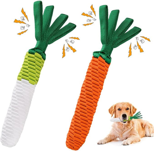 Dog Rope Toy 2PCS, Tug of War Dog Toy, Cute Carrot Dog Toy with Crinkle Paper Tags
