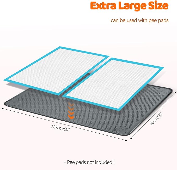 Pee Pads for Dogs, 50" x 35" Extra Large Reusable Silicone Mat, Washable Puppy Training Pads for Potty Training, Non-Slip, Leak-Proof, Indoor Floor Protection (Dark Grey)