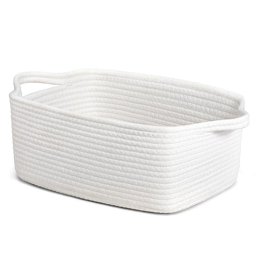 CHICVITA Storage Basket for Gifts, Small Gift Baskets Empty for Baby Showers, Decorative Cotton Rope Basket with Handles, Baby Toy Baskets for Shelves, 13 x 9.8 x 5 inches, White