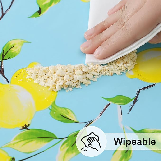 misaya Rectangle Vinyl Tablecloth, Fitted Table Cover, 100% Waterproof, Elastic Edge, Flannel Backing, Plastic Table Cloth Fit 6 Foot Folding Tables for Picnic, Camping, Outdoor (Lemon, 30x72 inch)