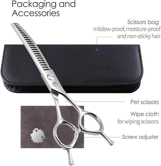 FENICE Professional Pet Grooming Scissors, JP440C Alloy Steel, Curved Chunker with Horseshoe Teeth, 75% Thinning (6.5")