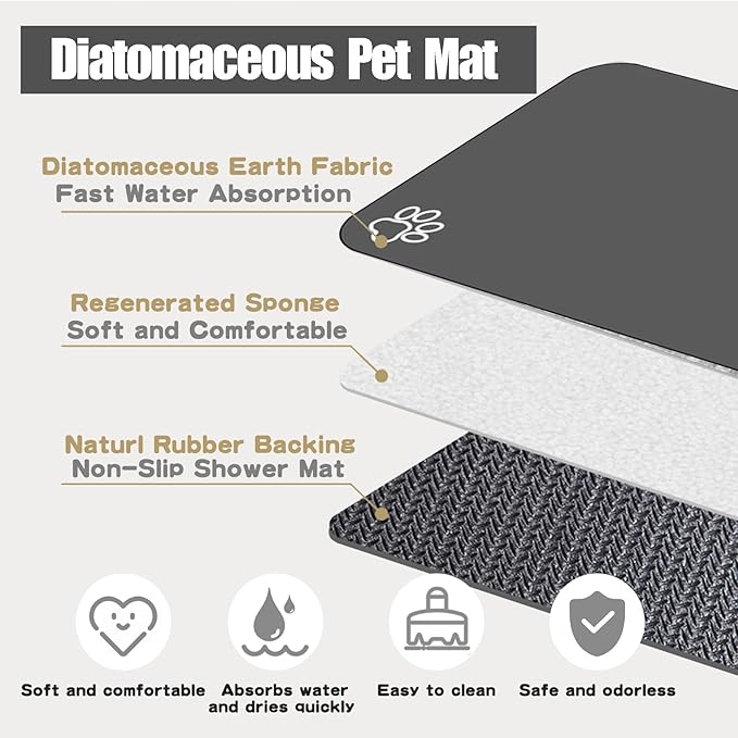 Large Pet Feeding Mat, 39.3" x 15.7" Absorbent Quick Dry Dog Mat for Food and Water Bowl, Non Skid Cat Bowl Mat, No Stains for Pet Water Dispenser Pet Supplies for Messy Drinkers