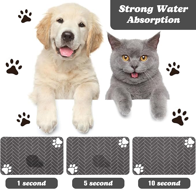 Dog Food Mats,Cat Absorbent Water Bowl Feeding Mats Pet Placemats for Food and Water Gray Wood 12 * 20 inch