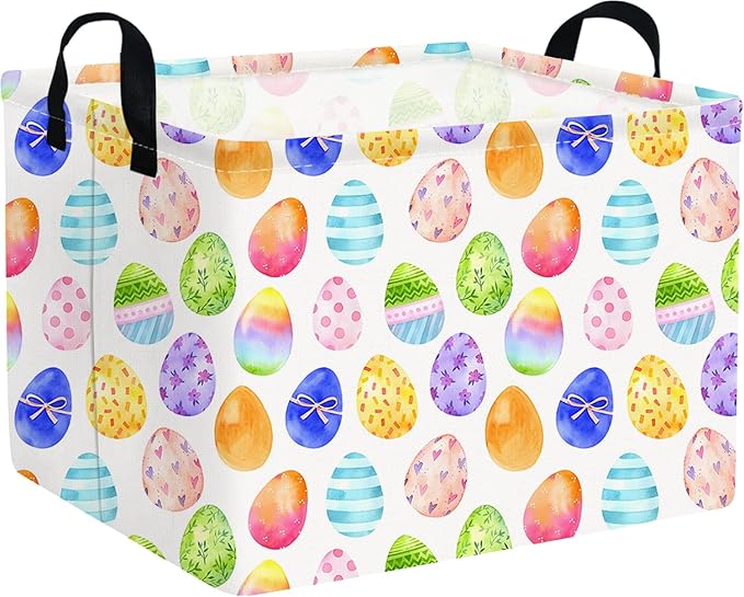 FXOCSHE Rectangular Cute Easter basket,Easter basket empty,Storage Basket for baby Bedroom,Toy Gift Organizerm,Kids Storage Bin,Gift baskets,Easters Home Decor(Blue Easters egg)