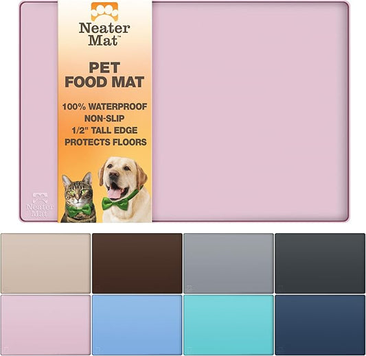 Neater Pet Brands Neater Mat Pet Mats for Food and Water, Cat & Dog Bowl Mat Waterproof Silicone, Feeding Tray, Dog Food Mats for Floors, Placemat w/Raised Edge for Under Bowls, 32" x 24", Light Pink