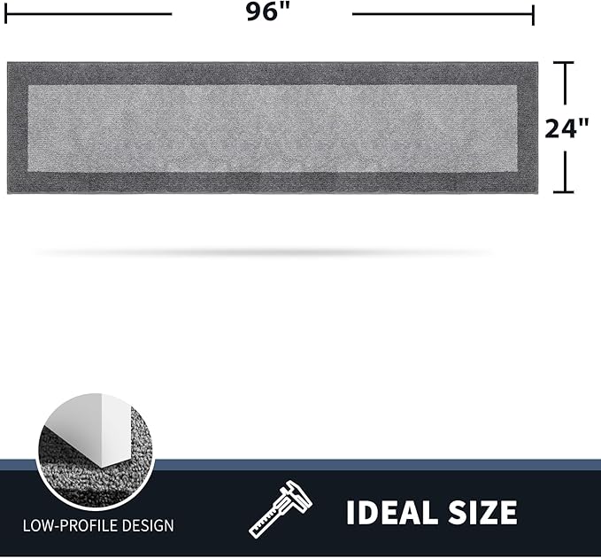 PURRUGS Dirt Trapping Door Mat 24" x 96", Non-Slip Machine Washable Entry Rug, Entrance Mat, Indoor Front Door Mat, Super Absorbent Entryway Rug for Muddy Shoes & Paws, Light Grey & Grey
