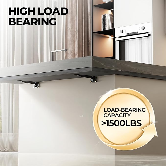 Heavy Duty Shelf Brackets 10 Inch, 1500 lbs Capacity, Hooks for Wall Mounted Shelves, L-Shaped Floating Shelf Brackets with Hanging (Black 4 Pack)