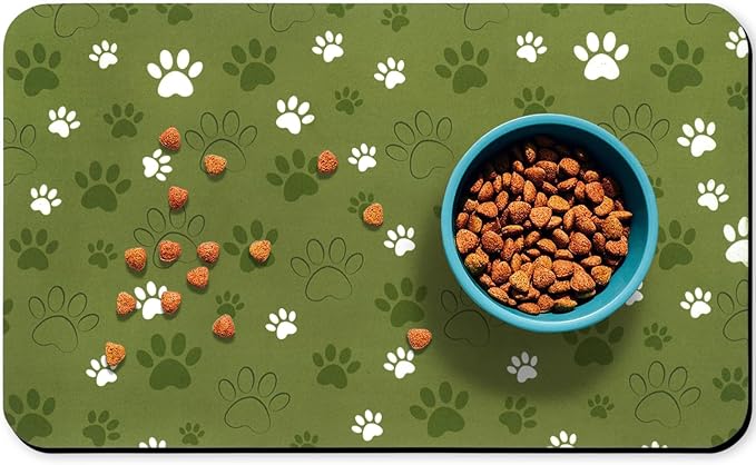 Dog Food Mat, Absorbent Water Bowl Mats Cat Pet Feeding Placemats Dark Green 24 * 32 inch