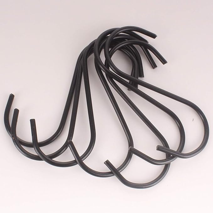 50 Pack Black S Hooks - Steel Hanging Hooks Heavy Duty for Kitchen Pot Rack, Closet, Plants - Metal Hanger for Pots, Pans, Cups, Bags, Jeans, Towels