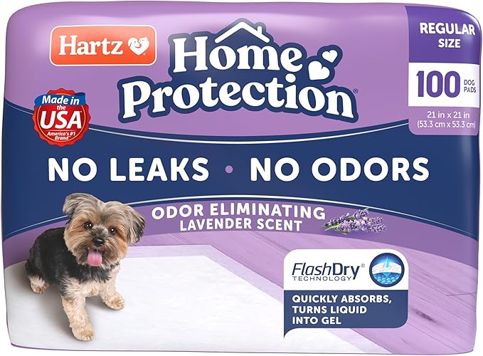 Hartz Home Protection Lavender Scented Dog Pads, 100 count, Super Absorbent & Won't Leak, Odor Eliminating