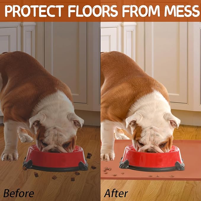 MateeyLife Silicone Cat & Dog Food Mat for Floors Waterproof, Anti-Slip Dog Bowl Mats for Food and Water, Pet Feeding Mats with Lip to Prevent Spills, Pet Placemat for Messy Drinkers to Protect Floors