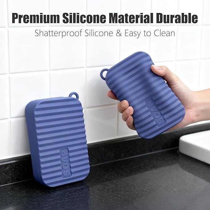 Extra Large Leak Proof Silicone Travel Soap Case for Extended Trips, Outdoor Adventures, or Truck Drivers, Perfectly fits 10 oz Duke Cannon or Shampoo and Conditioner Soap Bar (Deep Blue)