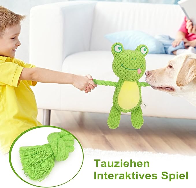 TONYFY Dog Toys, Dog Squeaker Toys with Crinkle Paper, Stuffed Animal Dog Plush Chewing Toy, Cotton Rope Interactive Toys for Puppy, Small, Middle Dogs (Green Frog)
