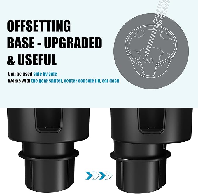 Upgraded Car Cup Holder Expander Adapter with Offset Adjustable Base, Compatible with Yeti 14/24/36/46oz Ramblers, Hydro Flasks 32/40oz, Other Large Bottles Mugs in 3.5"-4.0", 2 Pack