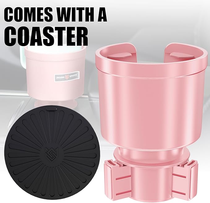 Upgraded Car Cup Holder Expander Adapter with Offset Adjustable Base, Compatible with Yeti 14/24/36/46oz Ramblers, Hydro Flasks 32/40oz, Other Large Bottles Mugs in 3.5"-4.0", Pink 1 Pack