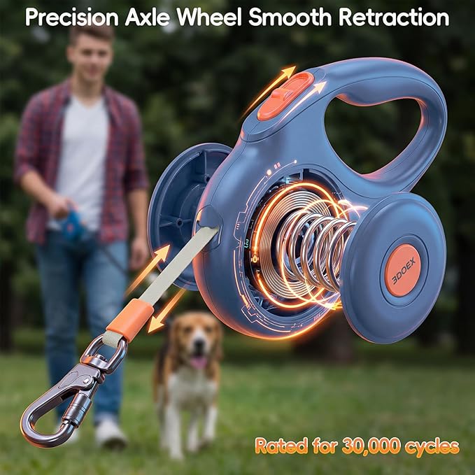 Retractable Dog Leash 16FT for Small & Medium Dogs, Sturdy Heavy-Duty Nylon Tape with Secure Locking Carabiner & Poop Bag Holder, Smooth One-Hand Control, Anti-Slip Handle, Tangle-Free Design (Blue)