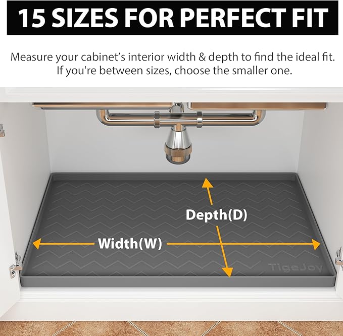 TigeJoy 34" x 19" Under Sink Mats for Kitchen Waterproof, Leak-Proof Silicone Mat Sink Protector and Cabinet Liner, Kitchen Essentials Organizer and Storage, Boot or Shoe Tray, Pet Feeding Mat