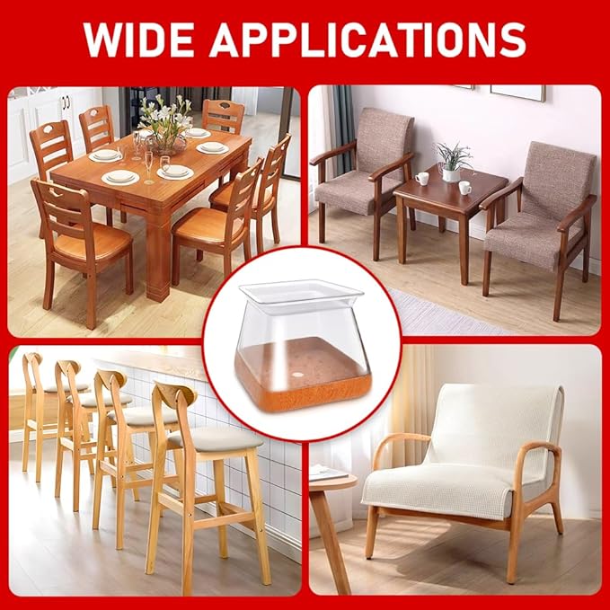 24 Pcs Chair Leg Floor Protectors Square, Silicone Chair Leg Protectors Caps Covers for Hardwood Floors, Furniture Pads Sliders with Wrapped Felt Bottom Large (Fit:1-1/8"~1-1/2")