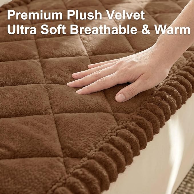 Smiry Fuzzy Couch Cover for Dogs, Non Slip Washable Pet Sofa Cover, Scratch Proof Hair Resistant Plush Sofa Slipcover, Pet Friendly Couch Cushion Protector for Cat, Brown, 27.6" x 59"