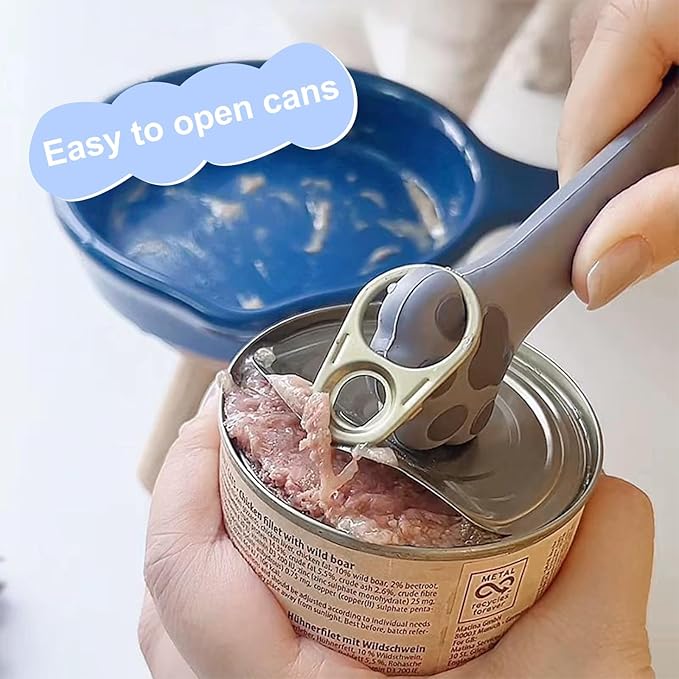 mwellewm 3Pcs Pet Food Can Supplies Set Universal Silicone Can Covers Cat Can Lids Multifunctional Mini Spatula Pet Can Opener and Dog Spoons for Pets Dogs Cats Feeding Can (Grey)