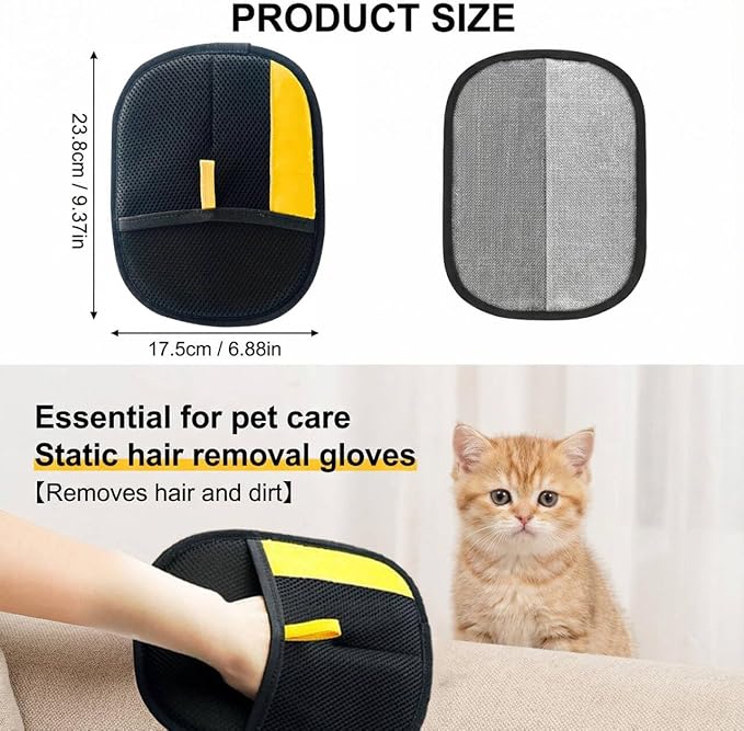 Electrostatic Pet Hair Removal Gloves for Cats & Dogs–Upgraded Reusable Magic Brush Tool for Quick Wiping on Couch, Carpet, Laundry, Car Seat & Pet Beds(3PC-Yellow